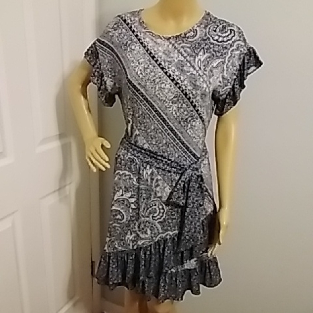 Michael Kors Collection Asymmetrical Paisley Dress - Black and White